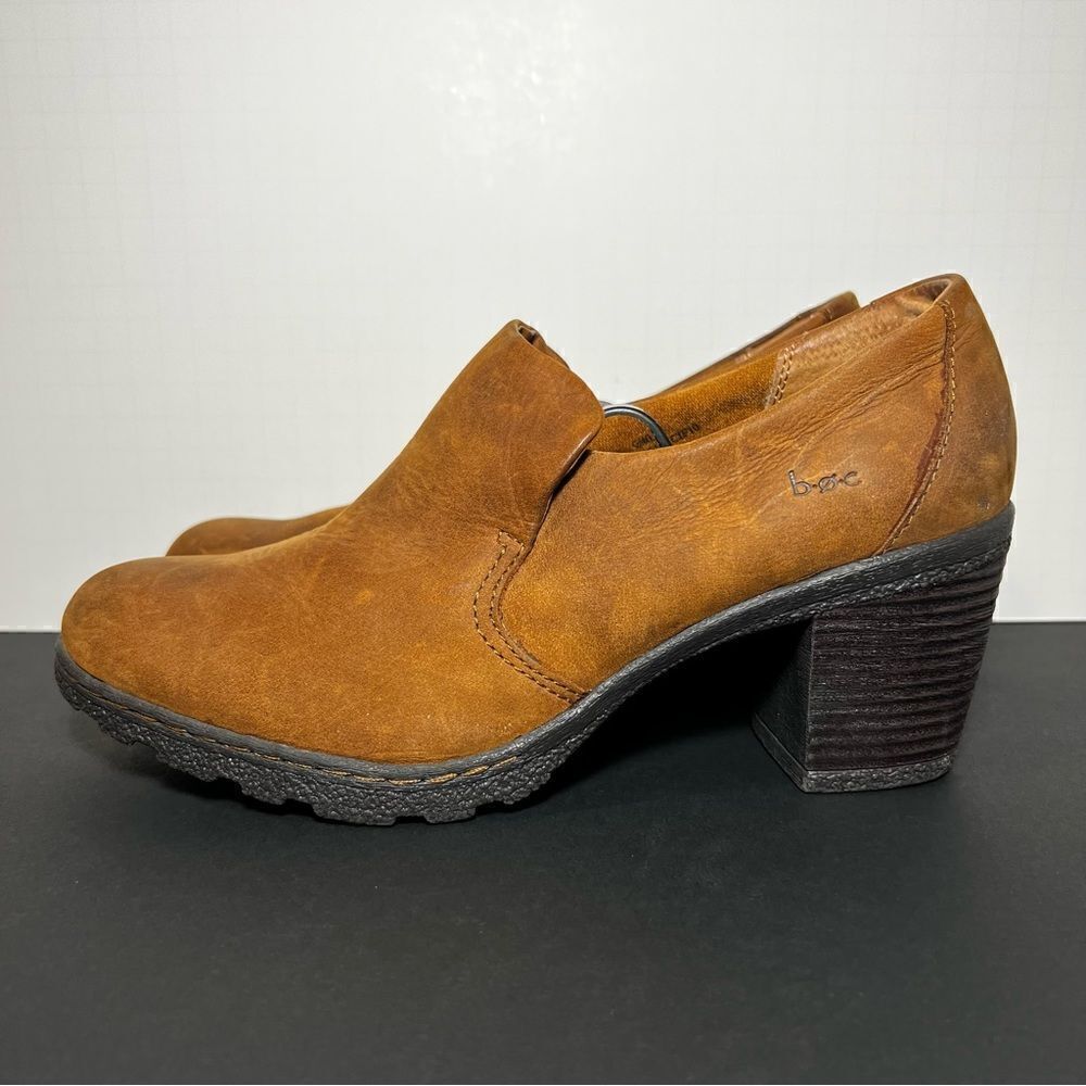 Womens BOC Born Concept Brown Leather Slip On Block Heeled Shoes / Size 9 - Picture 4 of 9